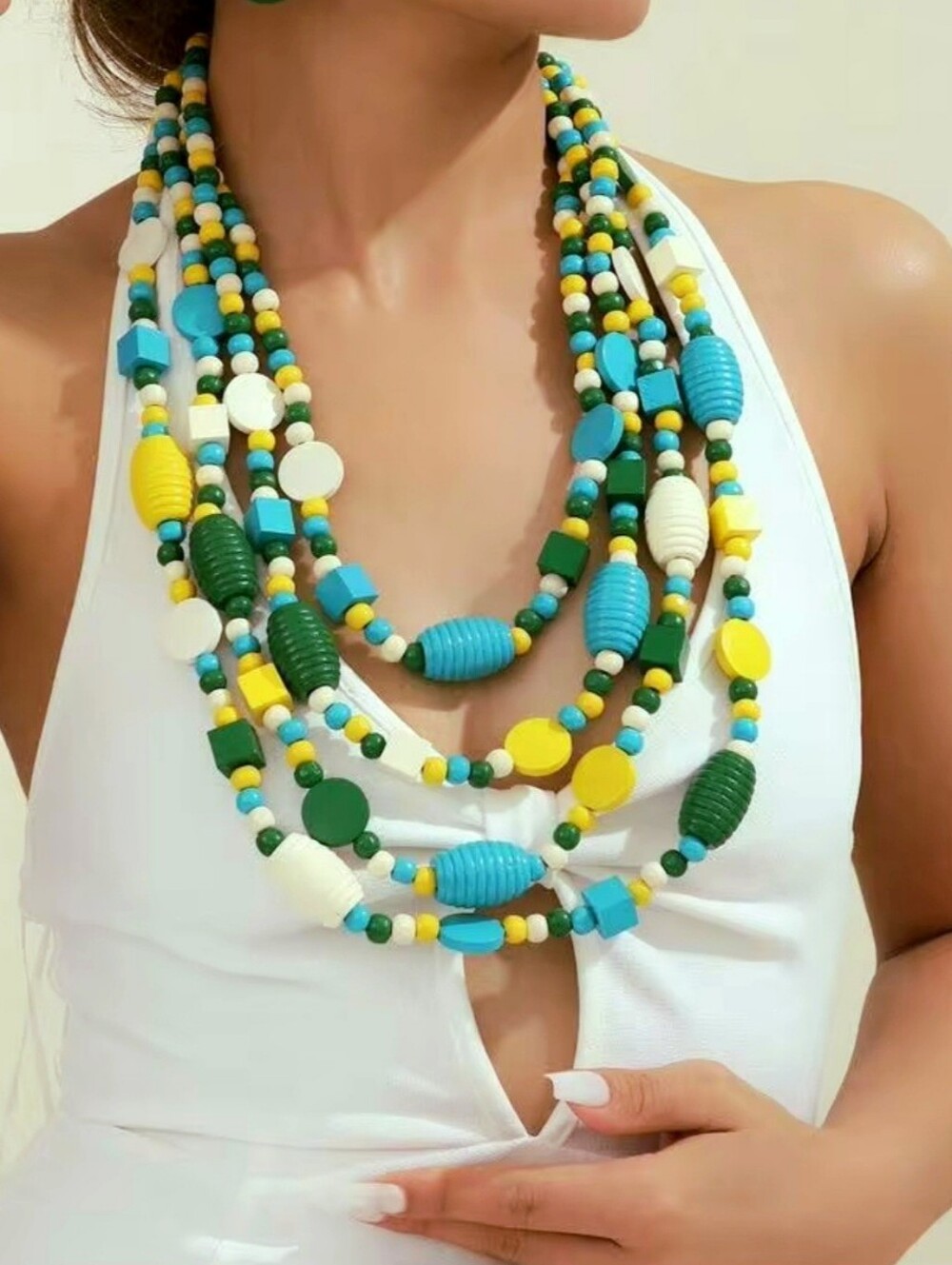Boho Handmade Wooden Bead Layered Necklace